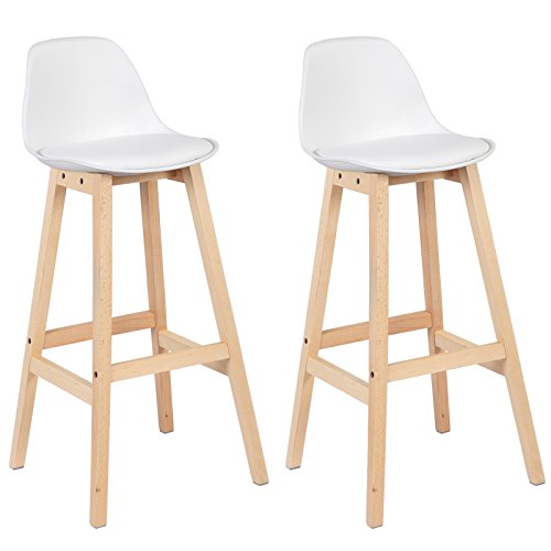 WOLTU Barhocker 2er Set Barstuhl aus Kunststoff Holz mit Lehne Design Stuhl Küchenstuhl Weiss von WOLTU