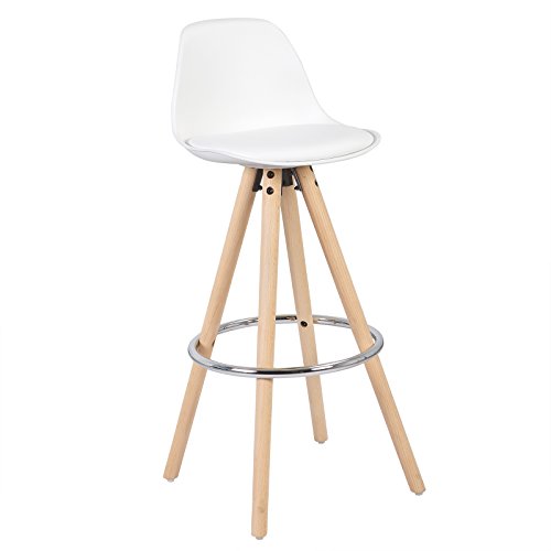WOLTU® BH45ws-1 1 x Barhocker 1 Stück Barstuhl aus Kunststoff Holzgestell mit Lehne + Fußstütze Design Stuhl Küchenstuhl optimal Komfort Weiß von WOLTU