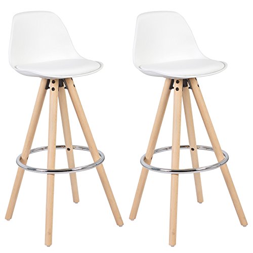 WOLTU Barhocker 2er Set Barstuhl aus Kunststoff Holzgestell mit Lehne + Fußstütze Design Stuhl Küchenstuhl optimal Komfort Weiss von WOLTU