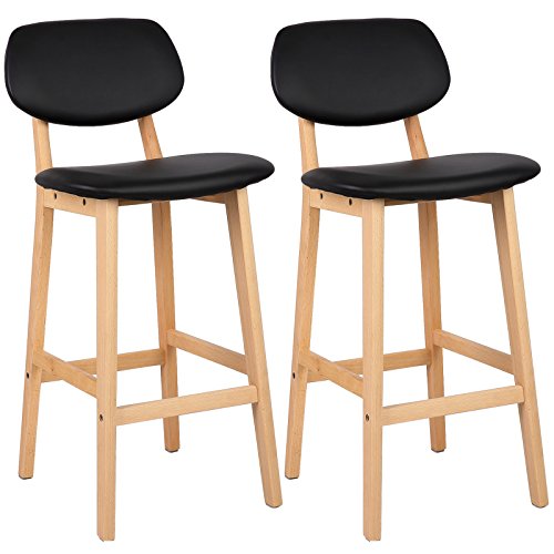 WOLTU® BH51sz-2 2 x Barhocker 2er Set Barstühle gut gepolsterte Sitzfläche und Rücklehne aus Kunstleder Design Stuhl Holz Schwarz von WOLTU