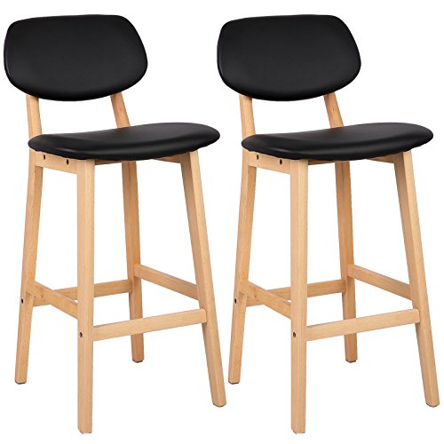 WOLTU Barhocker 2er Set Barstühle gut gepolsterte Sitzfläche und Rücklehne aus Kunstleder Design Stuhl Holz Schwarz von WOLTU