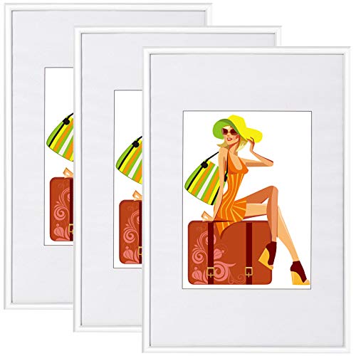 WOLTU BR9857ws-3 Bilderrahmen 3er Set mit Passepartout Kunststoff Rahmen, Glasvorderseite, Weiß, 10x15 cm von WOLTU