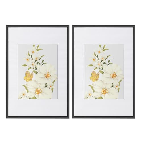 WOLTU Bilderrahmen 15x20 cm Set of 2 Fotorahmen aus Kunststoff mit Passepartout, Posterrahmen zum vertikalen oder horizontalen Aufhängen/Aufstellen, Collage Wanddeko, Schwarz von WOLTU