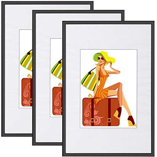 WOLTU Bilderrahmen 30x45 cm Set of 3 Fotorahmen aus Kunststoff mit Passepartout, Posterrahmen zum vertikalen oder horizontalen Aufhängen/Aufstellen, Collage Wanddeko, Schwaz von WOLTU
