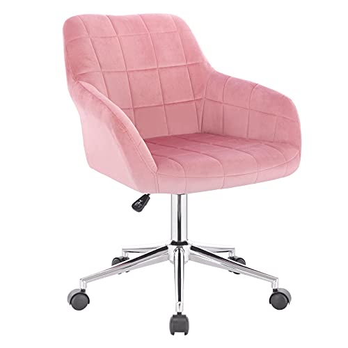 WOLTU BS79rs 1x Bürohocker Arbeitshocker Schreibtischstuhl Drehhocker Rollhocker Rollstuhl Bürostuhl stufenlos höhenverstellbar mit Rückenlehne und Armlehnen aus Samt Rosa von WOLTU