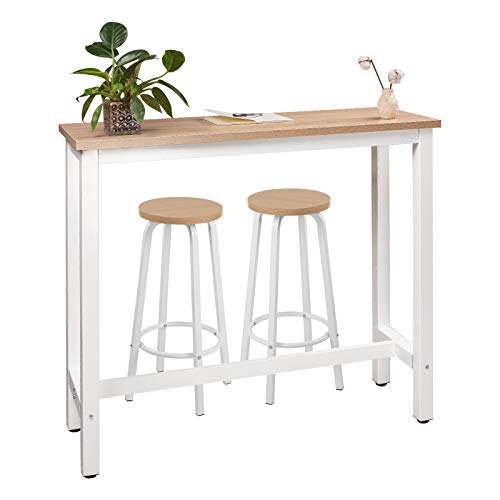 WOLTU BT17hei+BH237hei-2 1xBartisch + 2xBarhocker Stehtisch Esstisch Bistrotisch Bartheke Tresentisch Metallgestell MDF Hell Eiche 120x40x100cm(BxTxH) von WOLTU