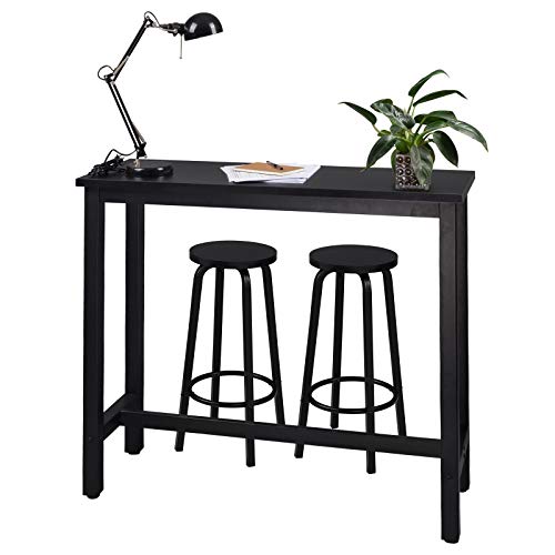 WOLTU Bartisch Set mit 2 Barhockern, Stehtisch & Barstuhl mit Metallgestell, Esstisch aus Holz für Bar Küche Wohnzimmer, Bistrotisch Bartheke Tresentisch, 120x40x100cm, Schwarz von WOLTU
