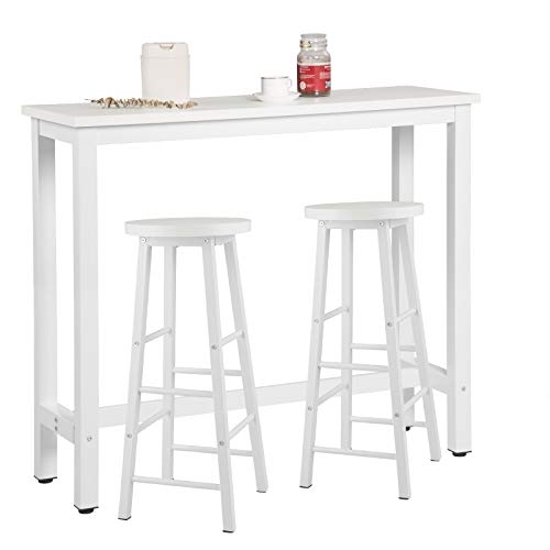 WOLTU Bartisch Set mit 2 Barhockern, 3-teilige Essgruppe mit Küchenstühlen, Esstisch & 2 Hockern aus Metall & Holz für Küchen Wohnzimmer, Weiß von WOLTU