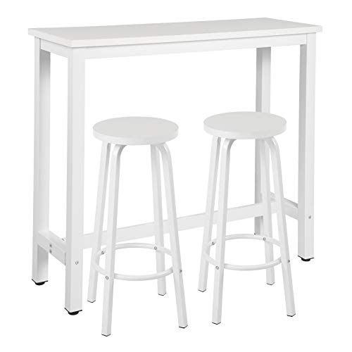 WOLTU 1xBartisch + 2xBarhocker Stehtisch Esstisch Bistrotisch Bartheke Tresentisch Metallgestell MDF Weiß 120x40x100cm(BxTxH) von WOLTU