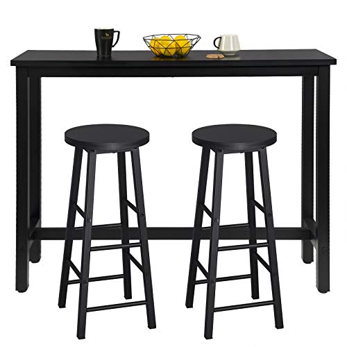 WOLTU Bartisch Set mit 2 Barhockern, 3-teilige Essgruppe mit Küchenstühlen, Esstisch & 2 Hockern aus Metall & Holz für Küchen Wohnzimmer, Schwarz von WOLTU