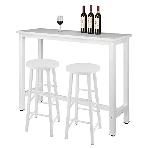 WOLTU Bartisch Set mit 2 Barhockern, 3-teilige Essgruppe mit Küchenstühlen, Esstisch & 2 Hockern aus Metall & Holz für Küchen Wohnzimmer, Weiß von WOLTU