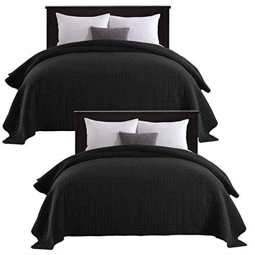 WOLTU 2X Tagesdecke Bettüberwurf Steppdecke 170x210cm Schwarz, Wendedesign Kariert Bettdecke Stepp Decke für Doppelbett unterfüttert und Gesteppt von WOLTU