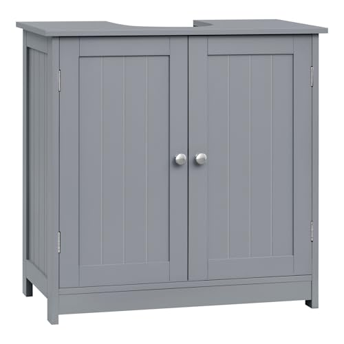 WOLTU Waschbeckenunterschrank,Unterschrank,Badezimmerschrank mit 2 Türen, Badschrank Badregal Waschtisch Holz Grau Bad waschbecken 60x60x30cm von WOLTU