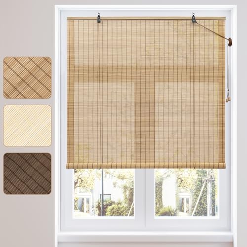 WOLTU Bambusrollo Sonnenschutz Sichtschutz Bambus Jalousie Raffrollo Seitenzugrollo Lichtfilter Belüftung Rollo für Fenster Tür Terrasse Balkon Garten, 120x160 cm, Braun von WOLTU