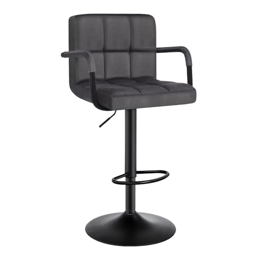 WOLTU Barhocker 1er Set Barstuhl Tresenhocker Bistrohocker Designer Hocker mit Rückenlehne, Sitzfläche aus Samt, höhenverstellbar drehbar Stahl Dunkelgrau, BH223dgr1 von WOLTU
