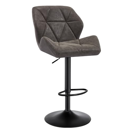 WOLTU Barhocker 1er Set Barstuhl Tresenhocker Bistrohocker Designer Hocker mit Rückenlehne, höhenverstellbar, drehbar, Kunstleder Stahl, Grau, BH287gr-1 von WOLTU