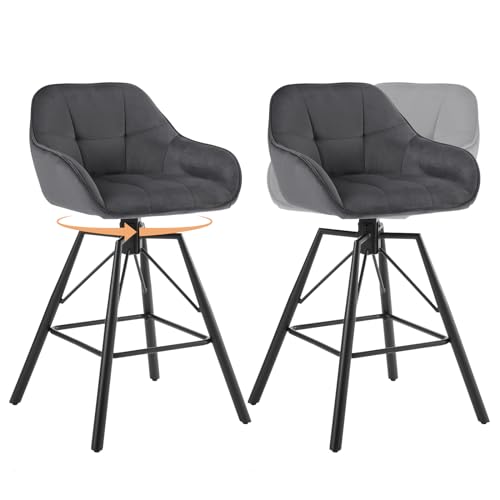 WOLTU Barhocker 2er Set, 360°drehbar Barstuhl Bistrohocker mit Rückenlehne Tresenhocker mit Lehne Fußstütze 4 Beinen, drehbar, gepolstert, Samt Metall, Dunkelgrau, BH397dgr-2 WOLTU Barhocker 2er Set, 360°drehbar Barstuhl Bistrohocker mit Rückenlehne Tresenhocker mit Lehne Fußstütze 4 Beinen, drehbar, gepolstert, Samt Metall, Dunkelgrau, BH397dgr-2 von WOLTU