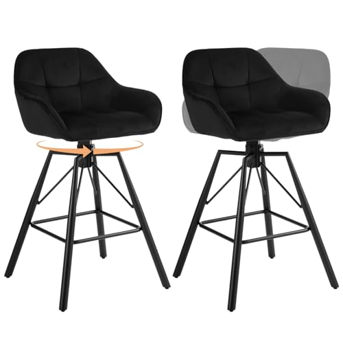 WOLTU Barhocker 2er Set, 360°drehbar Barstuhl Bistrohocker mit Rückenlehne Tresenhocker mit Lehne Fußstütze 4 Beinen, drehbar, gepolstert, Samt Metall, Schwarz, BH397sz-2 WOLTU Barhocker 2er Set, 360°drehbar Barstuhl Bistrohocker mit Rückenlehne Tresenhocker mit Lehne Fußstütze 4 Beinen, drehbar, gepolstert, Samt Metall, Schwarz, BH397sz-2 von WOLTU