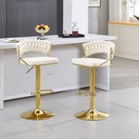 WOLTU Barhocker 2er Set, Barstühle höhenverstellbar, 360° Drehstuhl, Küchenhocker mit geflochtener Rückenlehne Fußstütze, Tresenhocker aus Samt und WOLTU Barhocker 2er Set, Barstühle höhenverstellbar, 360° Drehstuhl, Küchenhocker mit geflochtener Rückenlehne Fußstütze, Tresenhocker aus Samt und von WOLTU