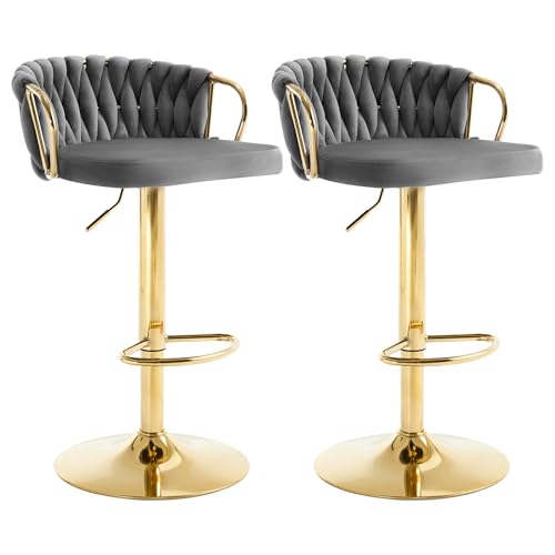WOLTU Barhocker 2er Set, Barstühle höhenverstellbar 360° drehbar, Küchenhocker mit geflochtener Rückenlehne Fußstütze, Samtstuhl mit Metallrahmen, Dunkelgrau, BH426dgr-2 WOLTU Barhocker 2er Set, Barstühle höhenverstellbar 360° drehbar, Küchenhocker mit geflochtener Rückenlehne Fußstütze, Samtstuhl mit Metallrahmen, Dunkelgrau, BH426dgr-2 von WOLTU