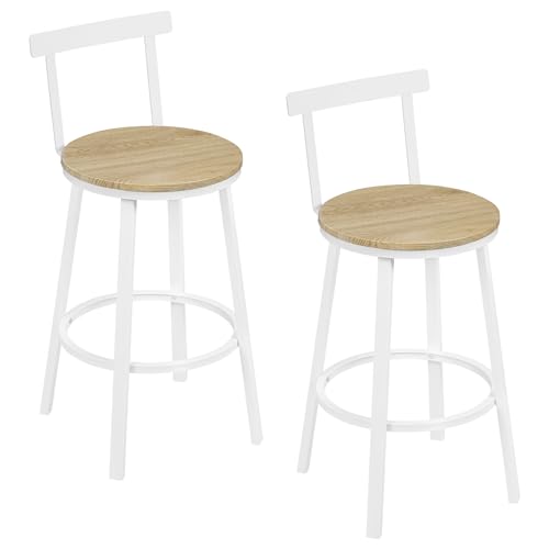 WOLTU Barhocker 2er Set, Barstuhl, Bar Hocker rund, Küchenhocker mit Lehne, Metallgestell, Fußstütze, Tresenhocker 150 kg belastbar, für Bar Kücheninsel Esszimmer, Helle Holzoptik, BH430hei-2 von WOLTU