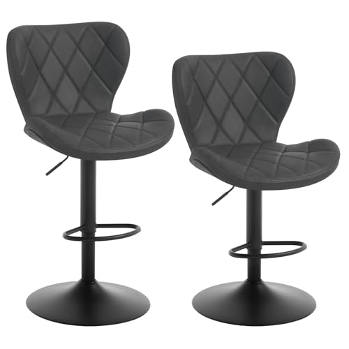 WOLTU Barhocker 2er Set, Barstuhl höhenverstellbar, Drehhocker 360°, Hocker mit Rückenlehne Fußstütze, Bistrostuhl ergonomisch, Kunstleder Metallgestell, für Bar Bistro Kücheninsel,Anthrazit,BH418an-2 von WOLTU