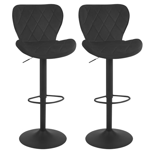 WOLTU Barhocker 2er Set, Barstuhl höhenverstellbar, Drehhocker 360°, Hocker mit Rückenlehne Fußstütze, Bistrostuhl ergonomisch, Samt Metallgestell, für Bar Bistro Kücheninsel, Schwarz, BH419sz-2 von WOLTU