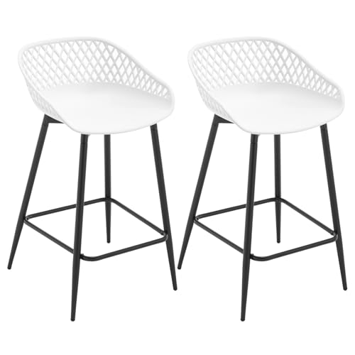 WOLTU Barhocker 2er Set, Barstuhl mit hohler Rückenlehne, Küchenstuhl breite Sitzfläche, Bistrostuhl mit Fußstütze, Hocker mit Metallbeinen, Outdoor Bar Terrasse, aus PP-Kunststoff, Weiß, BH417ws-2 von WOLTU