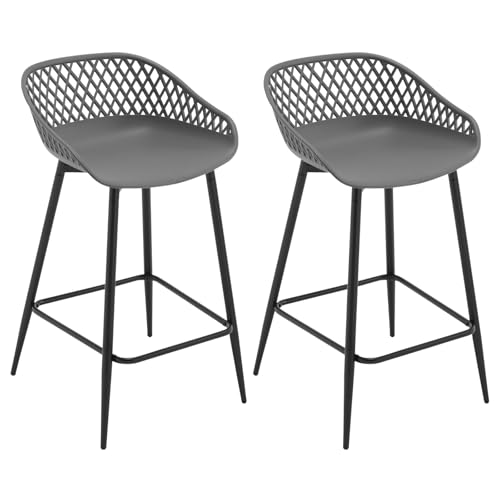 WOLTU Barhocker 2er Set, Barstuhl mit hohler Rückenlehne, Küchenstuhl breite Sitzfläche, Bistrostuhl mit Fußstütze, Metallbeinen, Outdoor Bar Terrasse, aus PP-Kunststoff, Grau, BH417gr-2 von WOLTU