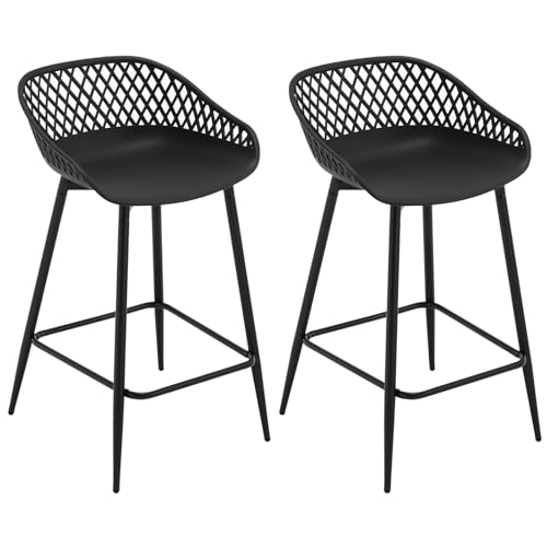 WOLTU Barhocker 2er Set, Barstuhl mit hohler Rückenlehne, Küchenstuhl breite Sitzfläche, Bistrostuhl mit Fußstütze, Metallbeinen, Outdoor Bar Terrasse, aus PP-Kunststoff, Schwarz, BH417sz-2 von WOLTU