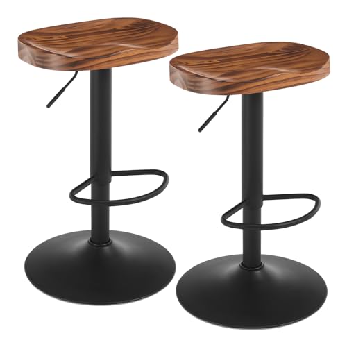 WOLTU Barhocker 2er Set, Hocker höhenverstellbar drehbar, mit Sattelsitz Fußstütze, Drehhocker aus Massivholz Metall, Küchenhocker Schminkhocker Arbeitshocker, Rustikales Braun, BH413vbn-2 von WOLTU
