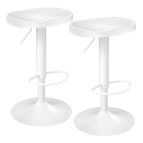 WOLTU Barhocker 2er Set, Hocker höhenverstellbar drehbar, mit Sattelsitz Fußstütze, Drehhocker aus Massivholz Metall, Küchenhocker Schminkhocker Arbeitshocker, Weiß, BH413ws-2 von WOLTU