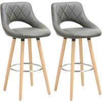 Woltu - Barhocker 2er Set Barstuhl Bistrohocker Tresenhocker mit Rückenlehne und Fußstütze Design Stuhl Holz Kunstleder Grau von WOLTU