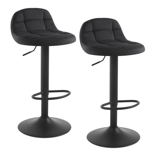 WOLTU Barhocker 2er Set Barstuhl mit Rückenlehne Fußstütze höhenverstellbar (60-82cm) 360° Drehstuhl bis 150kg belastbar Samt Metall Schwarz BH317sz-2 von WOLTU