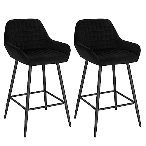 WOLTU Barhocker 2er Set Designer Barstuhl Polsterhocker mit Armlehnen Hocker Tresenhocker Bistrohocker mit Rückenlehne Fußstütze Samt schwarz BH372sz-2 von WOLTU