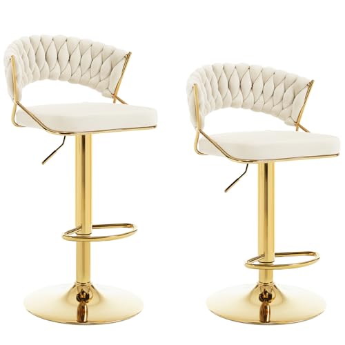 WOLTU Barhocker 2er Set höhenverstellbar, Barstühle 360° drehbar, Küchenhocker mit geflochtener Rückenlehne Fußstütze, Samthocker Metall, Creme, BH427cm-2 WOLTU Barhocker 2er Set höhenverstellbar, Barstühle 360° drehbar, Küchenhocker mit geflochtener Rückenlehne Fußstütze, Samthocker Metall, Creme, BH427cm-2 von WOLTU