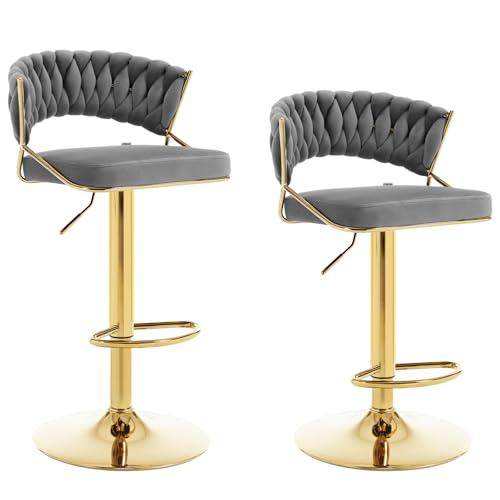 WOLTU Barhocker 2er Set höhenverstellbar, Barstühle 360° drehbar, Küchenhocker mit geflochtener Rückenlehne Fußstütze, Samthocker Metall, Dunkelgrau, BH427dgr-2 WOLTU Barhocker 2er Set höhenverstellbar, Barstühle 360° drehbar, Küchenhocker mit geflochtener Rückenlehne Fußstütze, Samthocker Metall, Dunkelgrau, BH427dgr-2 von WOLTU