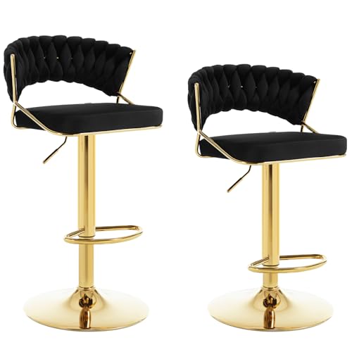 WOLTU Barhocker 2er Set höhenverstellbar, Barstühle 360° drehbar, Küchenhocker mit geflochtener Rückenlehne Fußstütze, Samthocker Metall, Schwarz, BH427sz-2 WOLTU Barhocker 2er Set höhenverstellbar, Barstühle 360° drehbar, Küchenhocker mit geflochtener Rückenlehne Fußstütze, Samthocker Metall, Schwarz, BH427sz-2 von WOLTU