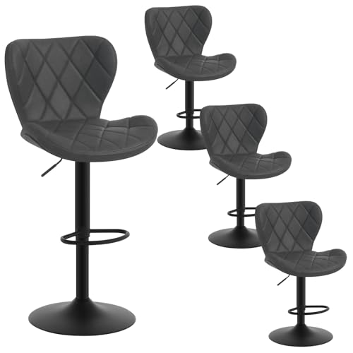 WOLTU Barhocker 4er Set, Barstuhl höhenverstellbar, Drehhocker 360°, Hocker mit Rückenlehne Fußstütze, Bistrostuhl ergonomisch, Kunstleder Metallgestell, für Bar Bistro Kücheninsel,Anthrazit,BH418an-4 von WOLTU