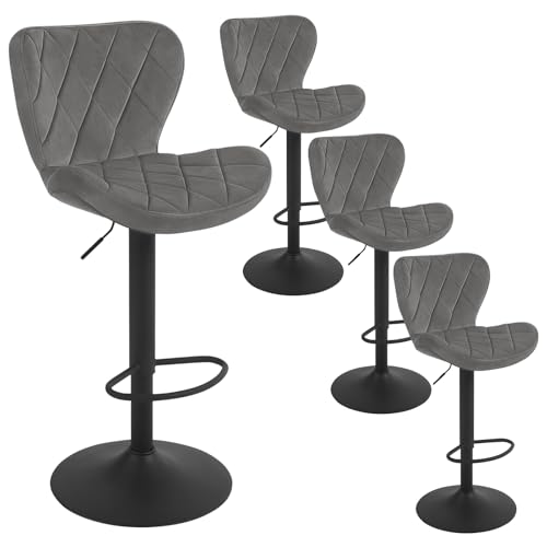 WOLTU Barhocker 4er Set, Barstuhl höhenverstellbar, Drehhocker 360°, Hocker mit Rückenlehne Fußstütze, Bistrostuhl ergonomisch, Samt Metallgestell, für Bar Bistro Kücheninsel, Dunkelgrau, BH419dgr-4 von WOLTU