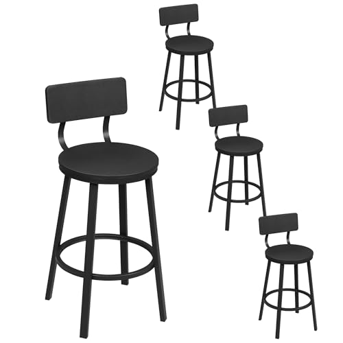 WOLTU Barhocker 4er Set, Küchenhocker Kücheninsel, Barstuhl rund, Tresenhocker mit Rückenlehne Fußstütze Metallgestell, Schwarz, BH431sz-4 von WOLTU