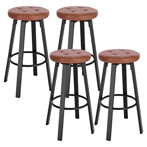 WOLTU Barhocker 4er Set, mit drehbarem Sitz Φ 35,5 cm, gepolsterer Hocker mit Fußstütze, Kunstleder-Bezug, Sitzhocker für Bar Küchen Arbeitszimmer, 120 kg belastbar, Braun, BH330br-4 von WOLTU