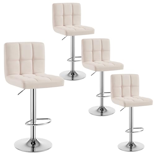 WOLTU Barhocker 4er Set Barstühle Cremeweiß, Höhenverstellbar, Drehstühle, Küchenstühle mit Rückenlehne und Fußstütze, Robuster Metallrahmen, feines Leinen weiche Sitzfläche, BH32cm-4 von WOLTU