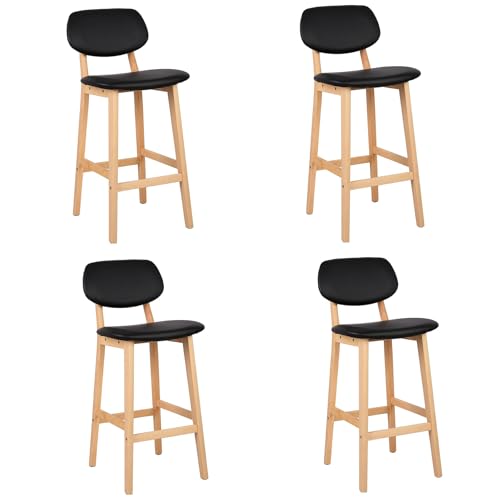 WOLTU Barhocker 4er Set Barstühle gut gepolsterte Sitzfläche und Rücklehne aus Kunstleder Design Stuhl Holz Schwarz, BH51sz-4 von WOLTU