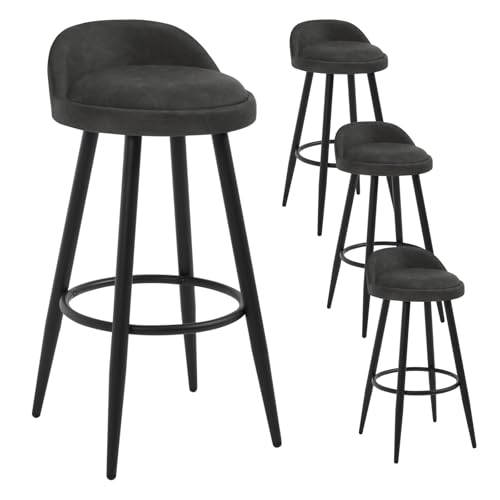 WOLTU Barhocker 4er Set, Barstuhl Küchenhocker, hoher Hocker mit Rückenlehne Fußstütze, aus Kunstleder Metall, für Bars Theken Bistros, Anthracite, BH327an-4 von WOLTU