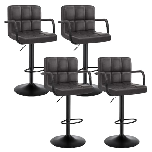WOLTU Barhocker 4er Set Barstuhl Tresenhocker Bistrohocker Designer Hocker mit Rückenlehne, Kunstleder in Antiklederoptik höhenverstellbar drehbar Stahl Anthrazit, BH113an-4 von WOLTU