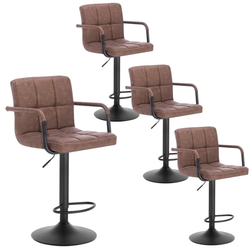 WOLTU Barhocker 4er Set Barstuhl Tresenhocker Bistrohocker Designer Hocker mit Rückenlehne, Kunstleder in Antiklederoptik höhenverstellbar drehbar Stahl Dunkelbraun, BH113dbr-4 WOLTU Barhocker 4er Set Barstuhl Tresenhocker Bistrohocker Designer Hocker mit Rückenlehne, Kunstleder in Antiklederoptik höhenverstellbar drehbar Stahl Dunkelbraun, BH113dbr-4 von WOLTU