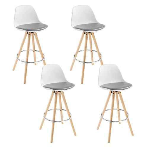 WOLTU Barhocker 4er Set Barstuhl aus Kunstleder Holzgestell mit Lehne + Fußstütze Design Stuhl Küchenstuhl optimal Komfort Grau+Weiß, BH45grw-4 von WOLTU