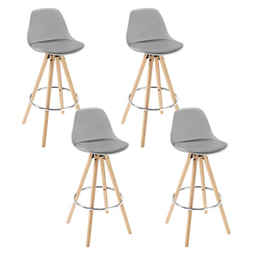 WOLTU Barhocker 4er Set Barstuhl aus Kunstleder Holzgestell mit Lehne + Fußstütze Design Stuhl Küchenstuhl optimal Komfort Grau, BH45gr-4 von WOLTU
