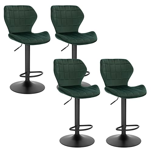 WOLTU Barhocker 4er Set höhenverstellbarer Hocker 60-82 cm 360° Drehstuhl mit Rückenlehne Fußstütze Barstuhl aus Samt Metall Stehhocker Dunkelgrün BH324dgn-4 von WOLTU
